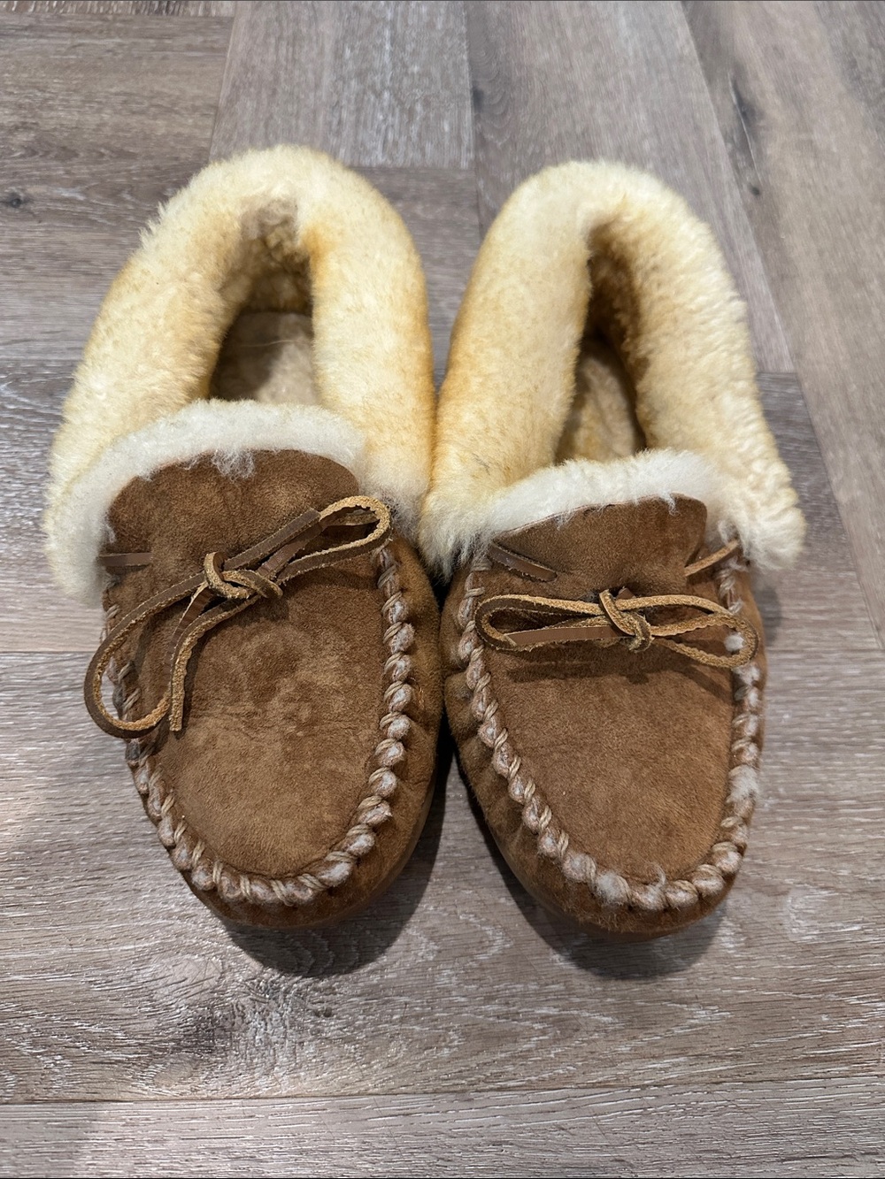 L.L. Bean Brown Suede Shearling-Lined Moccasins